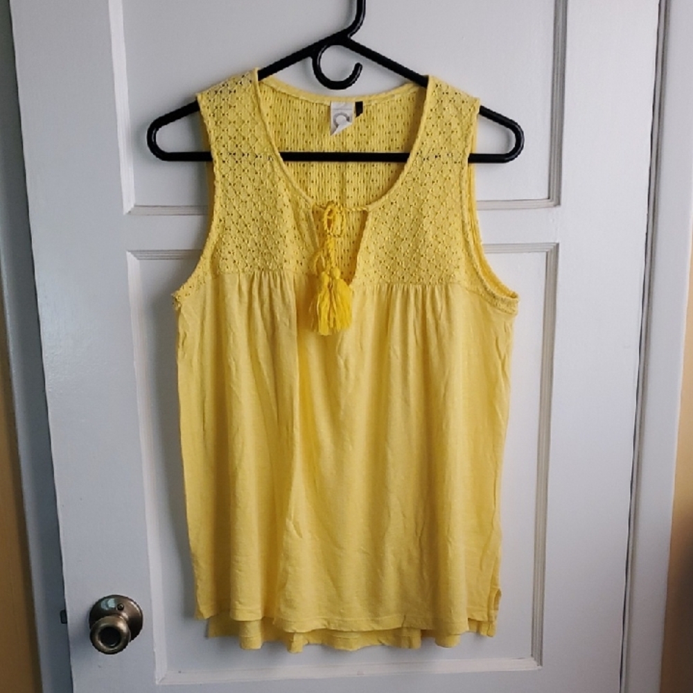 Bright Yellow Sleeveless Tie Front Tank Top